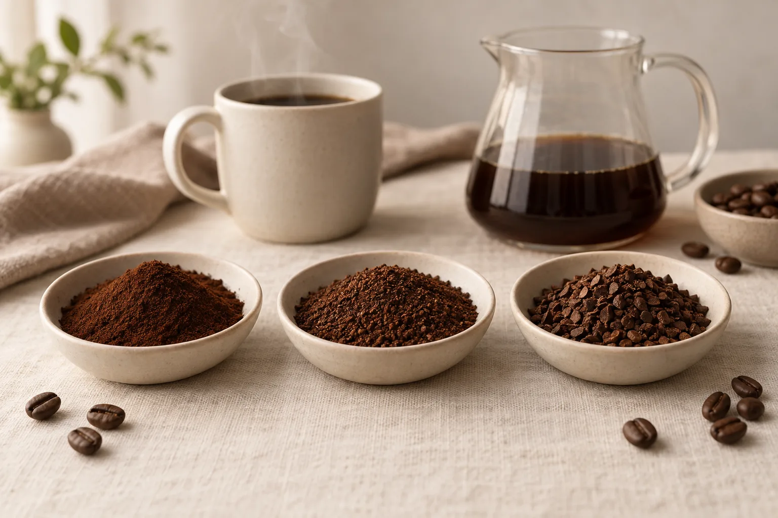 Unbranded pour-over brewer and coffee cup on a kitchen counter
